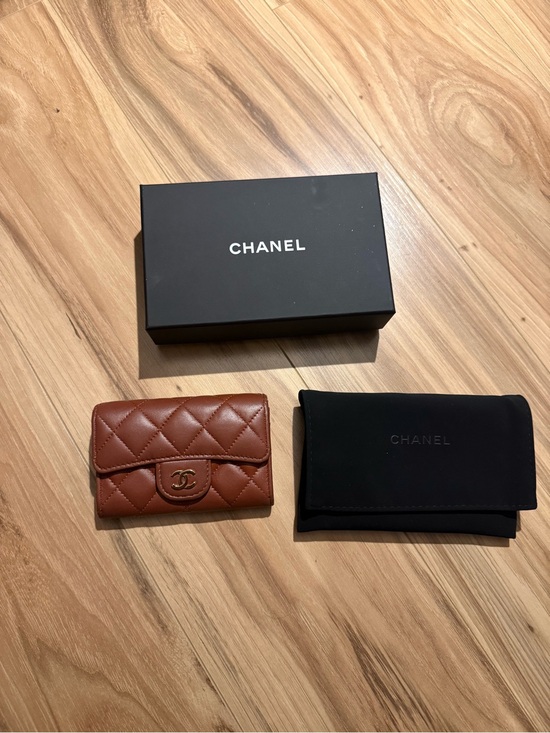 CHANEL Handbags - CHANEL Brown Quilted Leather Card Holder with Gold Logo